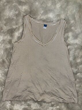 Old Navy Cream Tank Top with Brown Stripes